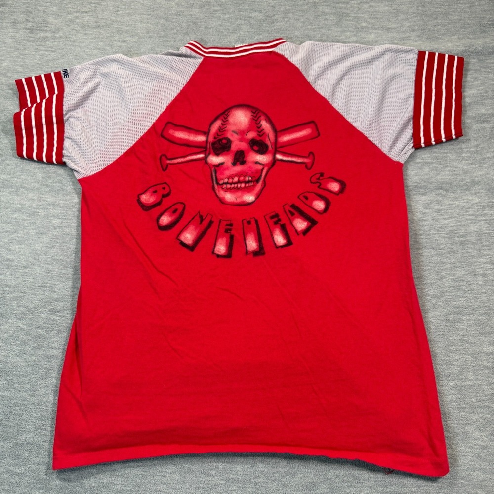 Bike Jersey Men's XL Red Boneheads Skull Crossbats‎ Raglan V-Neck Made USA 90s